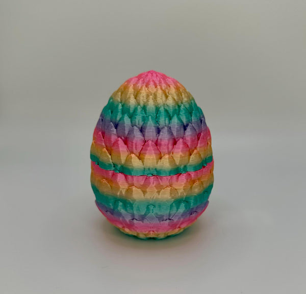 Silk Rainbow Dragon Scale Egg with Articulating Dragon Fidget Toy - 3D Printed Egg with Flexible Dragon for Kids and Adults
