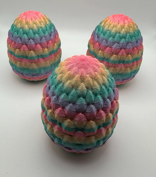 Silk Rainbow Dragon Scale Egg with Articulating Dragon Fidget Toy - 3D Printed Egg with Flexible Dragon for Kids and Adults
