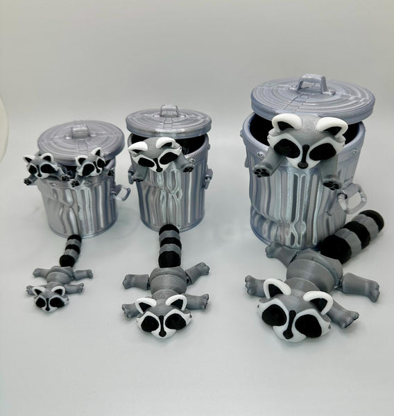 Adorable Trash Raccoon Articulating Fidget Toy - Includes Realistic Trash Can or Tree Stump - 3D Printed for Adults & Kids Alike