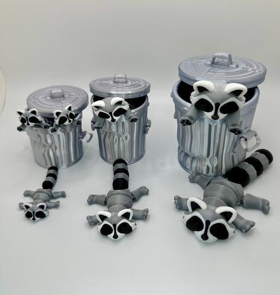 Adorable Trash Raccoon Articulating Fidget Toy - Includes Realistic Trash Can or Tree Stump - 3D Printed for Adults & Kids Alike