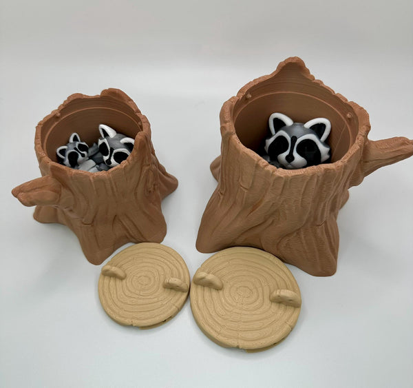 Adorable Trash Raccoon Articulating Fidget Toy - Includes Realistic Trash Can or Tree Stump - 3D Printed for Adults & Kids Alike