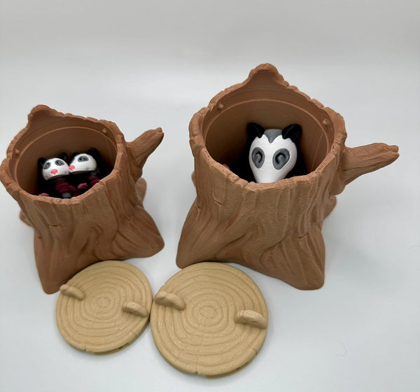 Adorable Trash Possum Articulating Fidget Toy - Includes Realistic Trash Can or Tree Stump - 3D Printed for Adults & Kids Alike