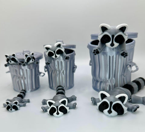 Adorable Trash Raccoon Articulating Fidget Toy - Includes Realistic Trash Can or Tree Stump - 3D Printed for Adults & Kids Alike