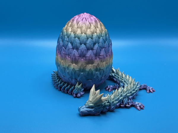 3D Printed Dragon-Scale Egg with Articulating Crystal Dragon Inside - Fidget and Stress Toy