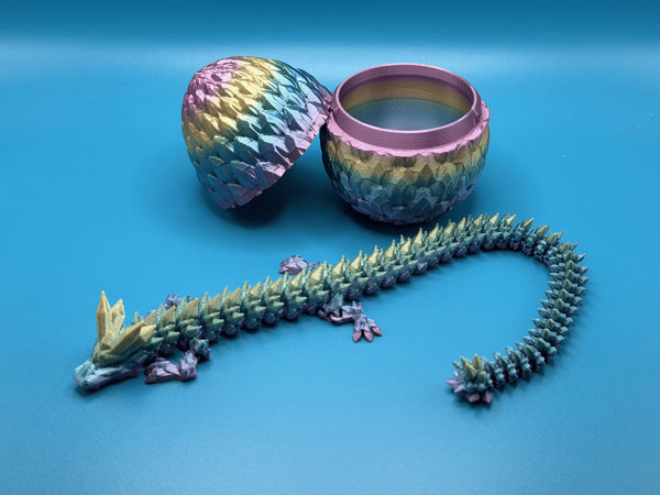3D Printed Dragon-Scale Egg with Articulating Crystal Dragon Inside - Fidget and Stress Toy