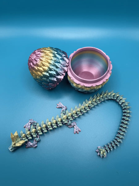 3D Printed Dragon-Scale Egg with Articulating Crystal Dragon Inside - Fidget and Stress Toy