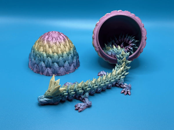 3D Printed Dragon-Scale Egg with Articulating Crystal Dragon Inside - Fidget and Stress Toy